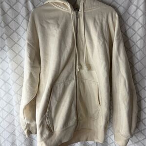 Brandy Melville Men's Zip-Up Cream Sweater